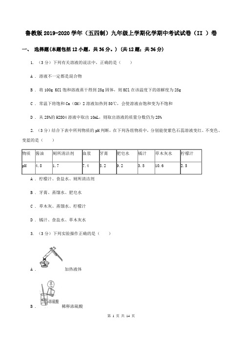 鲁教版2019-2020学年(五四制)九年级上学期化学期中考试试卷(II )卷