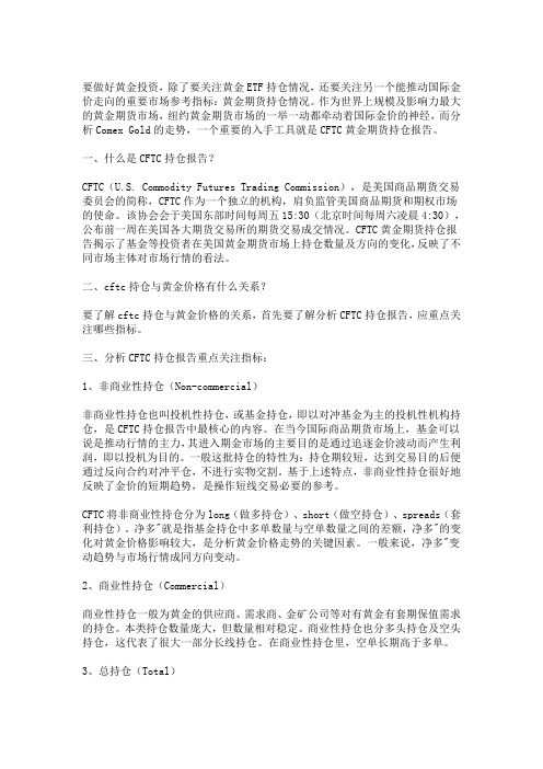 CFTC持仓与黄金价格的走势关系