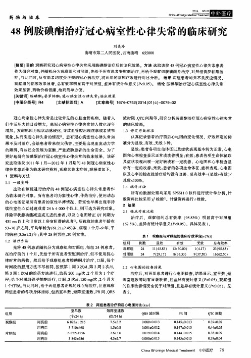 48例胺碘酮治疗冠心病室性心律失常的临床研究