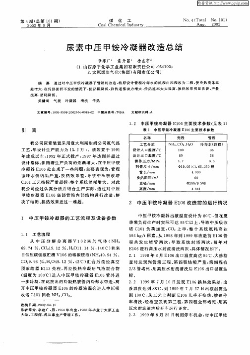 尿素中压甲铵冷凝器改造总结