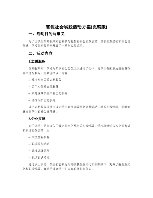 寒假社会实践活动方案(完整版)