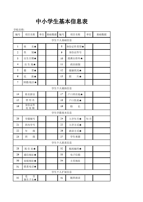 中小学生基本信息表