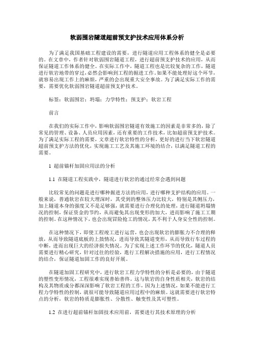 软弱围岩隧道超前预支护技术应用体系分析