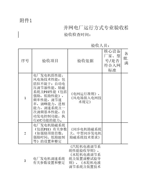 并网电厂验收检查表格