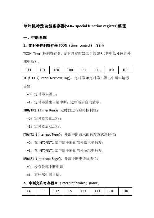 单片机特殊功能寄存器