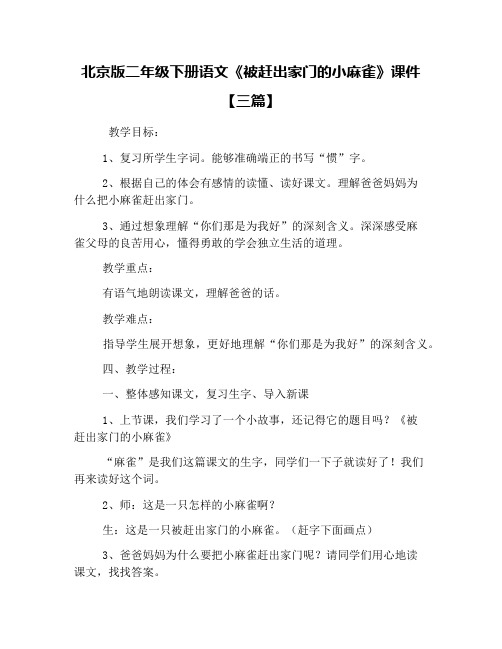 北京版二年级下册语文《被赶出家门的小麻雀》课件【三篇】