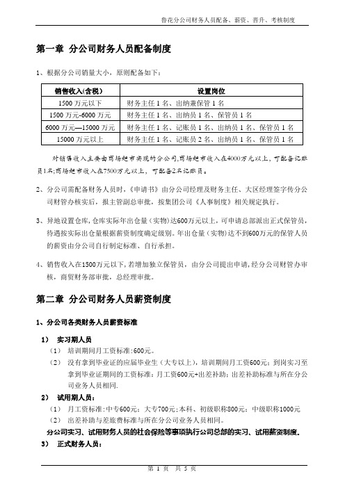 财务人员配备、薪资、晋升、考核制度