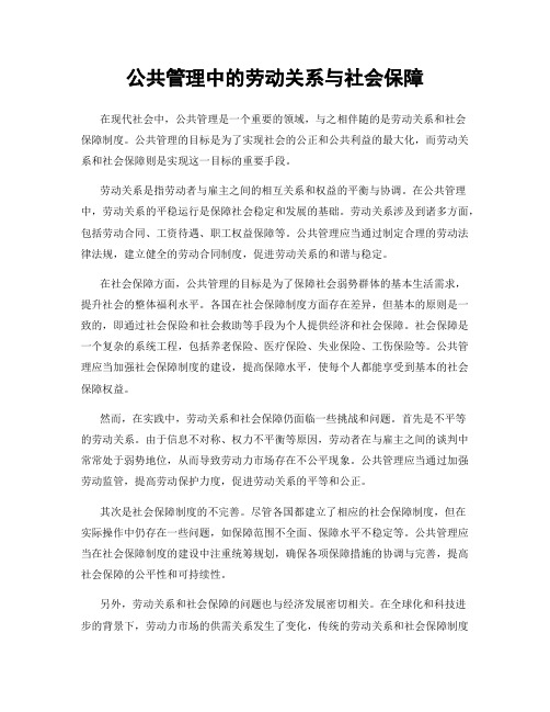 公共管理中的劳动关系与社会保障