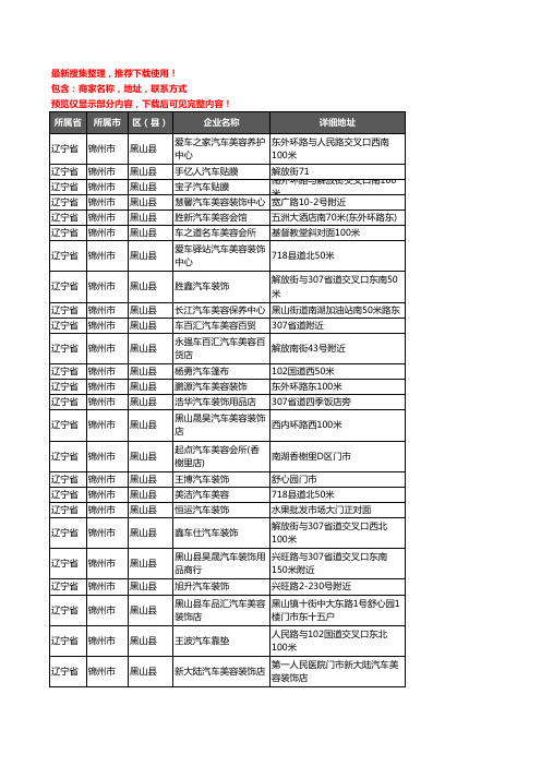 新版辽宁省锦州市黑山县汽车装饰企业公司商家户名录单联系方式地址大全45家