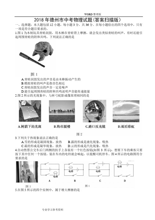 2018德州市中考物理试题[答案解析扫描版]