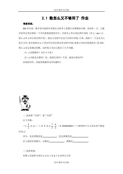 北师大版-数学-八年级上册-2.1 数怎么又不够用了 作业