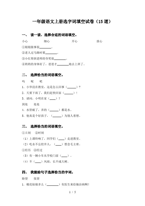 一年级语文上册选字词填空试卷(15道)