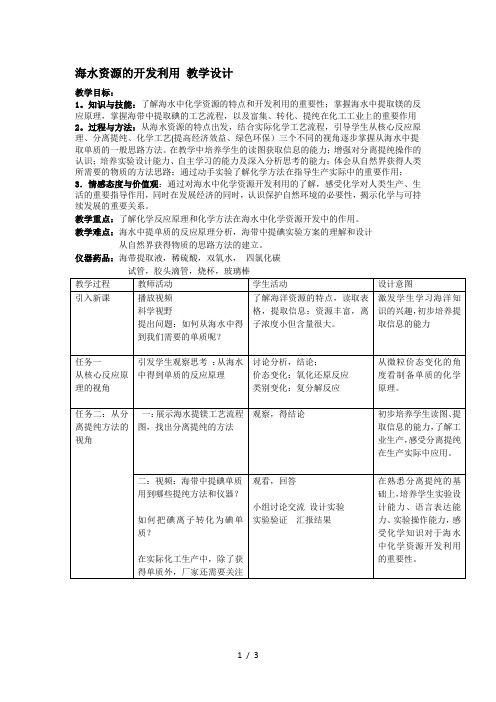 海洋资源的综合利用教学设计