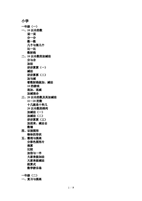 上海小学数学教材目录