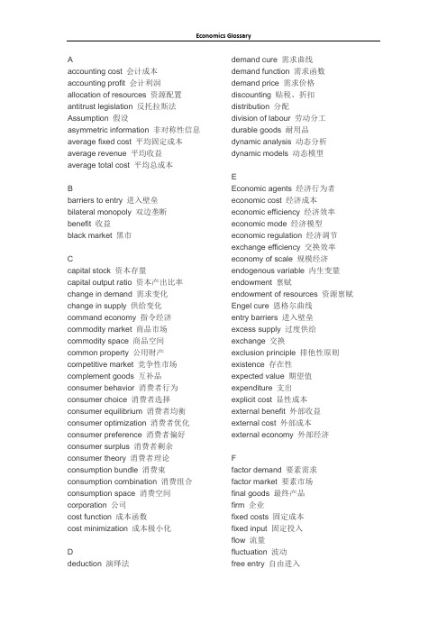 Economics Glossary（经济学词汇）