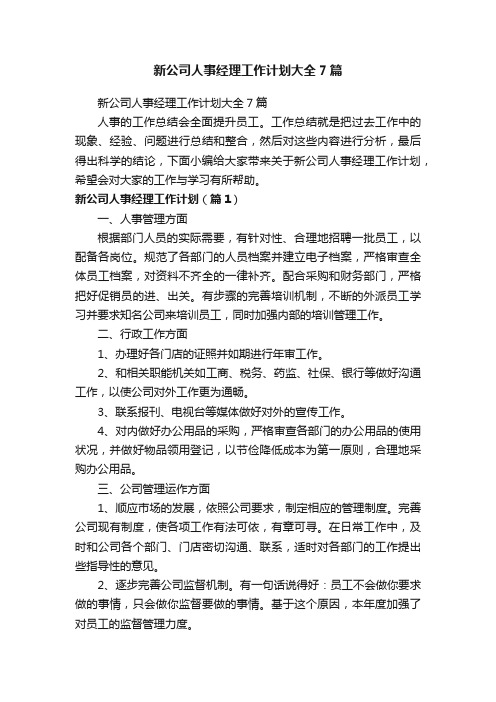 新公司人事经理工作计划大全7篇