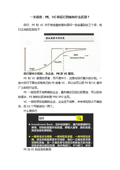 一文读透：PE、VC和投行到底有什么区别？