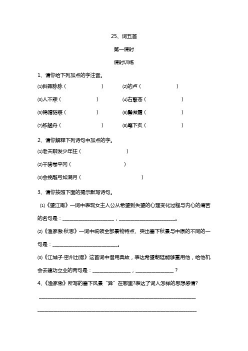 统编版九年级语文上册课时练25词五首