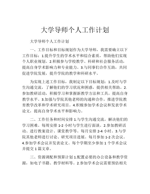 大学导师个人工作计划