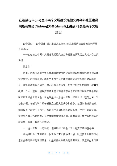 在迎接全市两个文明建设经验交流会和社区建设现场会动员大会上讲话-什么是两个文明建设