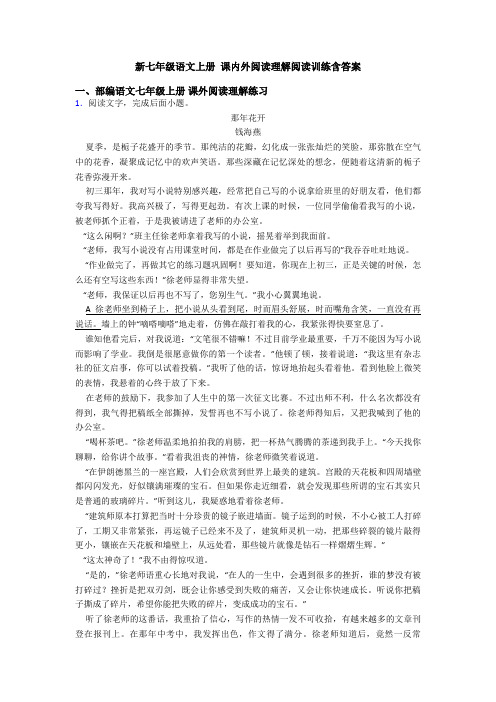 新七年级语文上册 课内外阅读理解阅读训练含答案