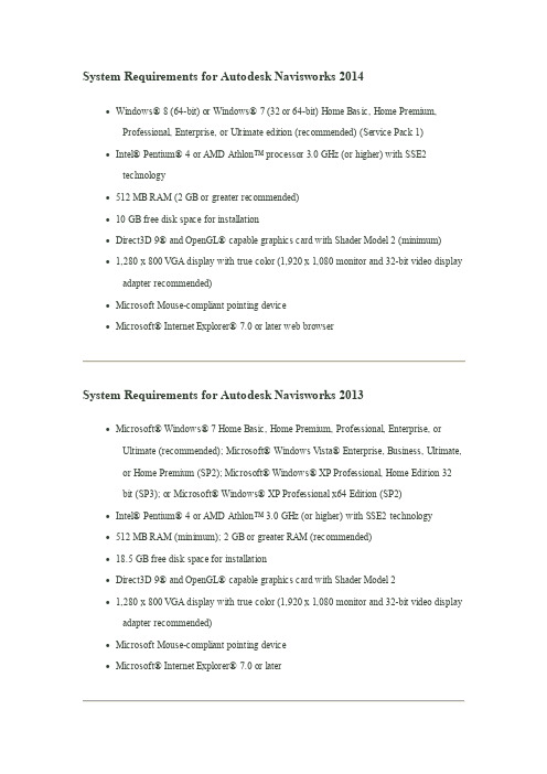 Navisworks系统配置要求