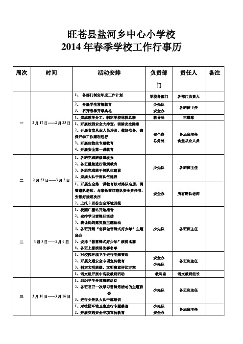 2014年春季学校工作行事历