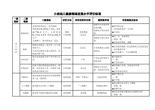 小班幼儿全面素质评估标准