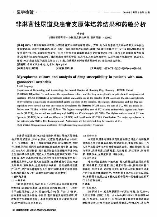 非淋菌性尿道炎患者支原体培养结果和药敏分析