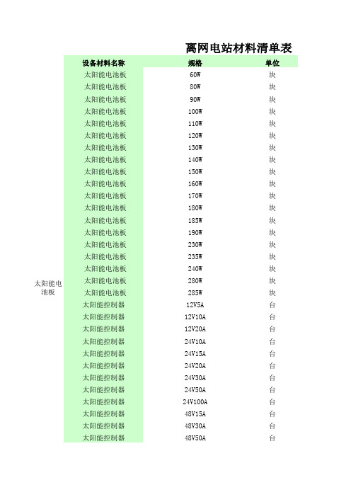 光伏电站材料表