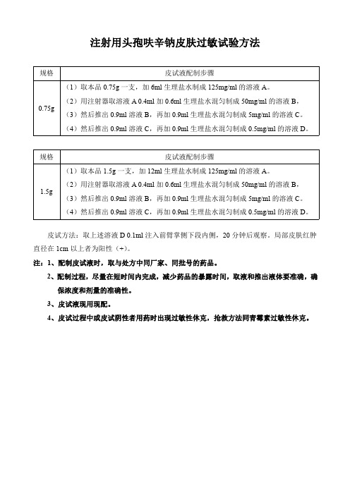 注射用头孢呋辛钠皮肤过敏试验方法