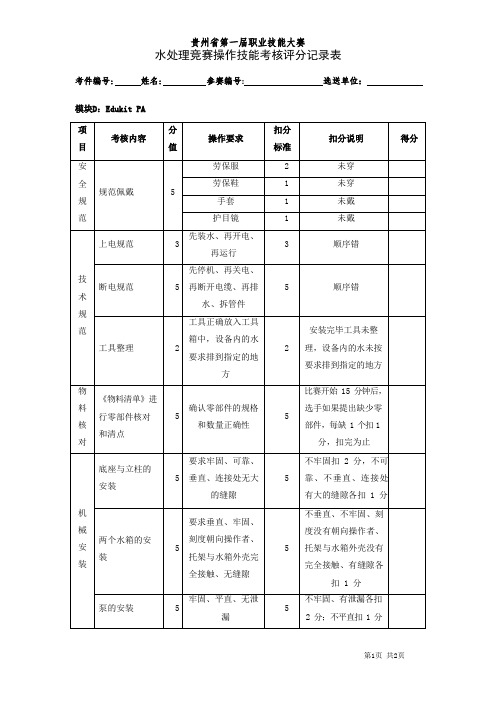 水处理技术模块D评分记录表