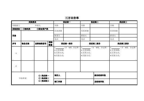 三方比价单(word文档良心出品)