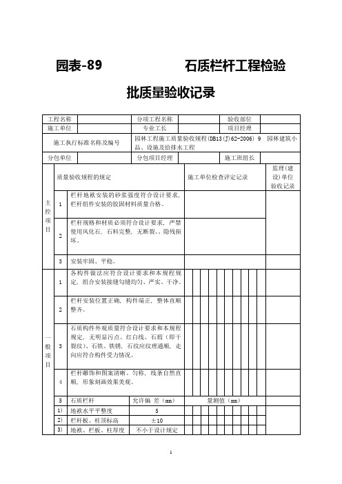 石质栏杆工程检验批质量验收记录