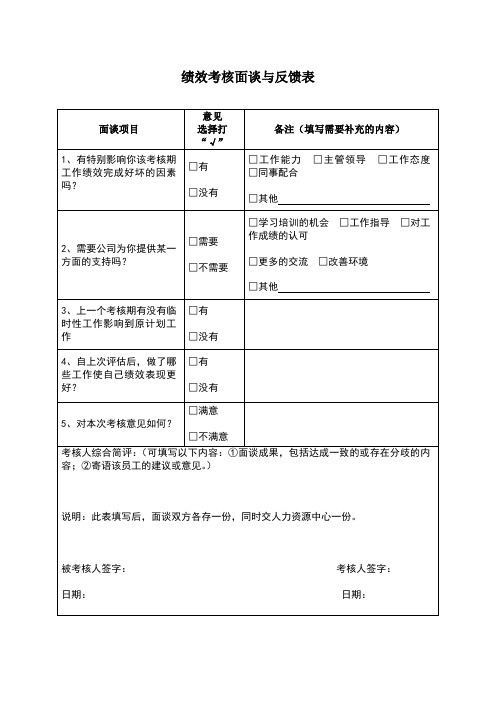 绩效考核面谈与反馈表