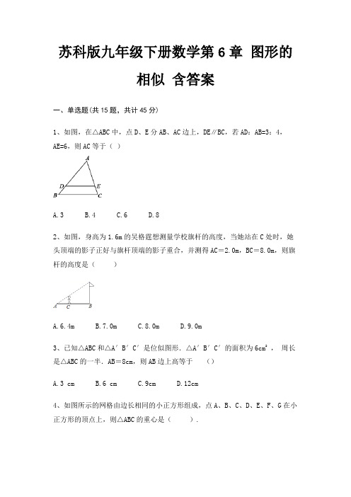 苏科版九年级下册数学第6章 图形的相似 含答案