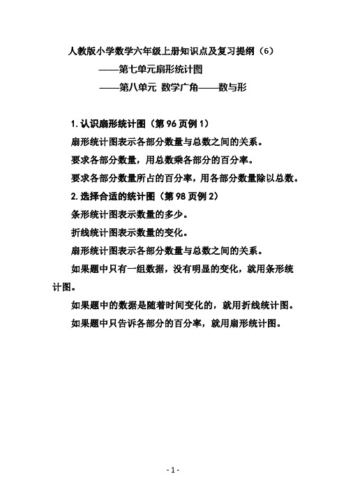 人教版小学数学六年级上册知识点及复习提纲(7)——第七单元扇形统计图——第八单元 数学广角——数与形