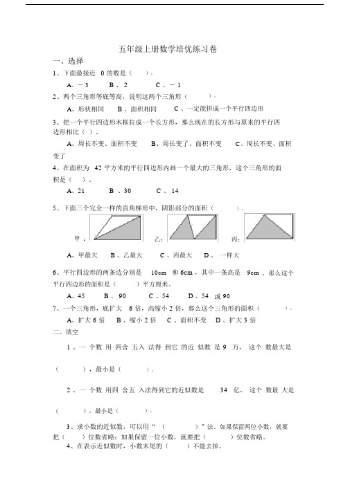 (完整)五年级上册数学培优练习卷.docx