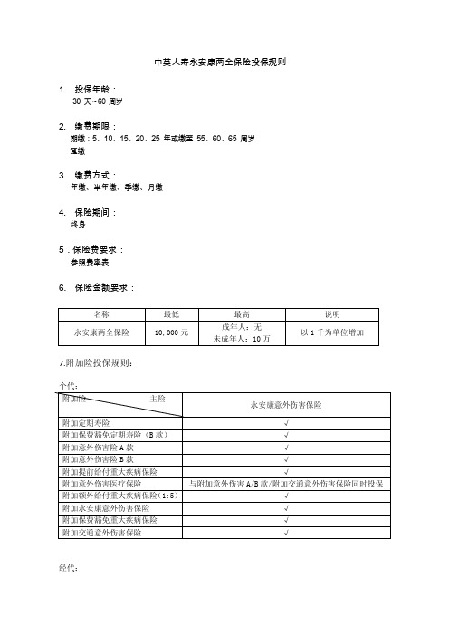 中英人寿永安康两全保险投保规则