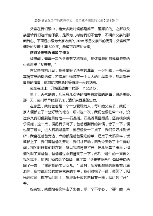 2020感恩父亲节的优秀作文，父亲威严细致的父爱5篇600字_父亲节