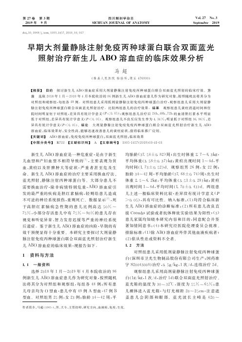 早期大剂量静脉注射免疫丙种球蛋白联合双面蓝光照射治疗新生儿ABO