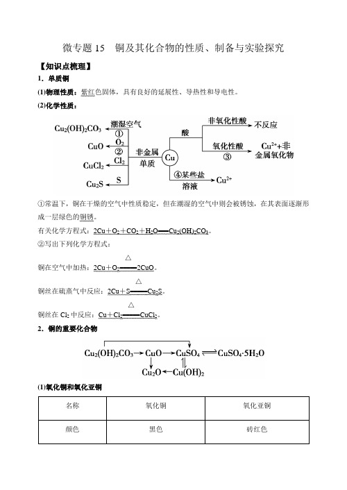 高中化学微专题15  铜及其化合物的性质、制备与实验探究-备战2022年高考化学考点微专题(解析版)