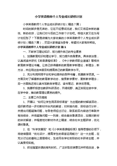 小学英语教师个人专业成长研修计划