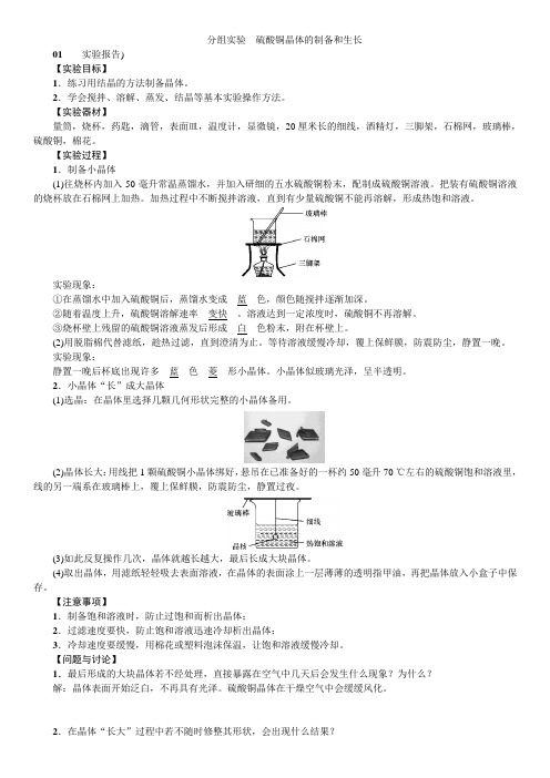 分组实验 硫酸铜晶体的制备和生长