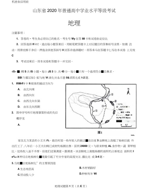 2020年山东省普通高中学业水平等级考试地理试题