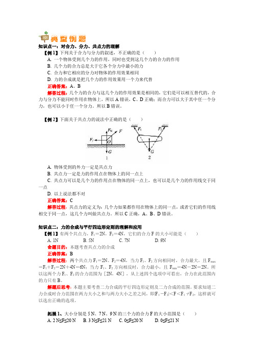 知识点一对合力分力共点力的理解