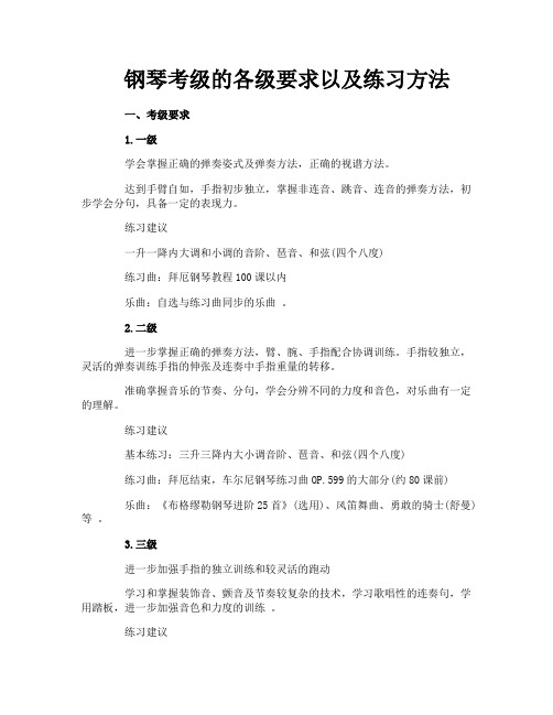 钢琴考级的各级要求以及练习方法