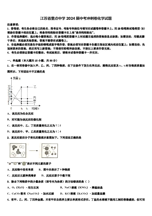 江苏省重点中学2024届中考冲刺卷化学试题含解析