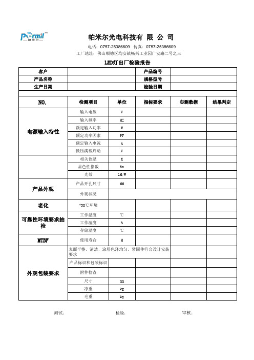 面板灯出货检验报告