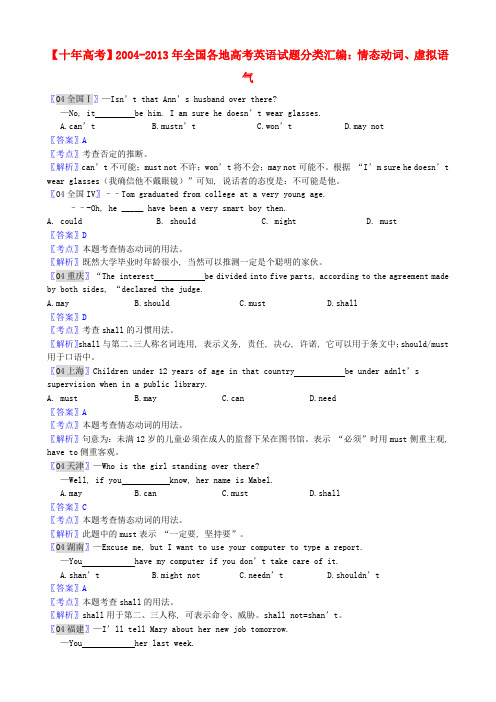 【十年高考】全国各地2004-高考英语 试题分类汇编 情态动词、虚拟语气